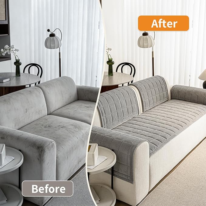 Couch Covers for Dogs, Non Slip Washable Pet Couch Covers for Sofa | 27.6”x70.9” Light Grey Soft Velvet Sofa Covers for 2-3 Cushion Couch, Couch Protect Against Pet Hair, Scratches & Stains - Image 5