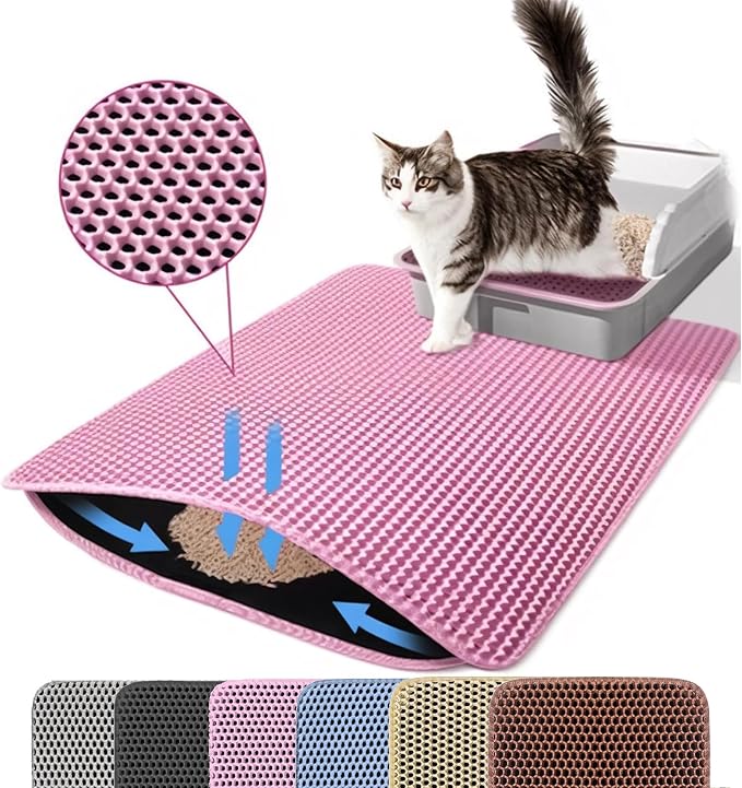 Extra Large Cat Litter Mat XXL, Double Layer Honeycomb, Pink | 46x26”, Reduces Litter Tracking, Easy to Clean, Waterproof, Non-Slip, Soft on Paws, Scratch Resistant, XXL by Petinstinct