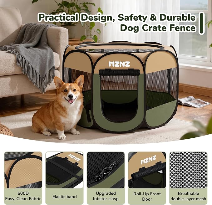 Dog Cat Small Animal Puppy Playpen Crate, Medium, Olive Green | Portable Pop Up Pet Cage Enclosure Tent Kennel Indoor Outdoor with Carrying Case, No Assembly, Camping Use - Image 7