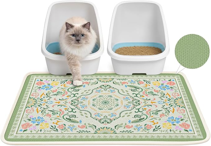 Bienbee Cat Litter Mat, 33" x 22" Litters Box Mat Machine Washable Less Waste Waterproof Litter Mats, Non-Slip Cat Litters Trapping Mats Easy to Clean Bean-Green L by Bienbee