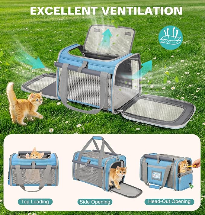 Cat Carrier Airline Approved Privacy Portable Top Load Pet Travel Bag | Soft Sided Pet Carriers for Small Cats Dogs Puppy up to 16 Lbs,Collapsible,Zipper Lock,Luggage Sleeve,2 Storage,Washable - Image 7