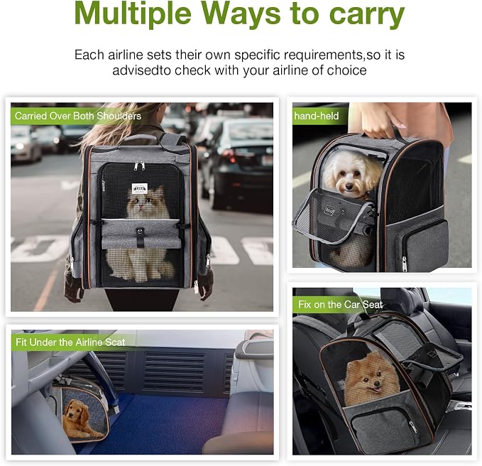 Cat Carrier Backpack, Expandable Pet Carrier with Sun Shade & Full Front Opening, Breathable Mesh Backpack for Small Dogs & Medium Cats Up to 18 Lbs, Foldable for Hiking, Camping (Grey) - Image 6