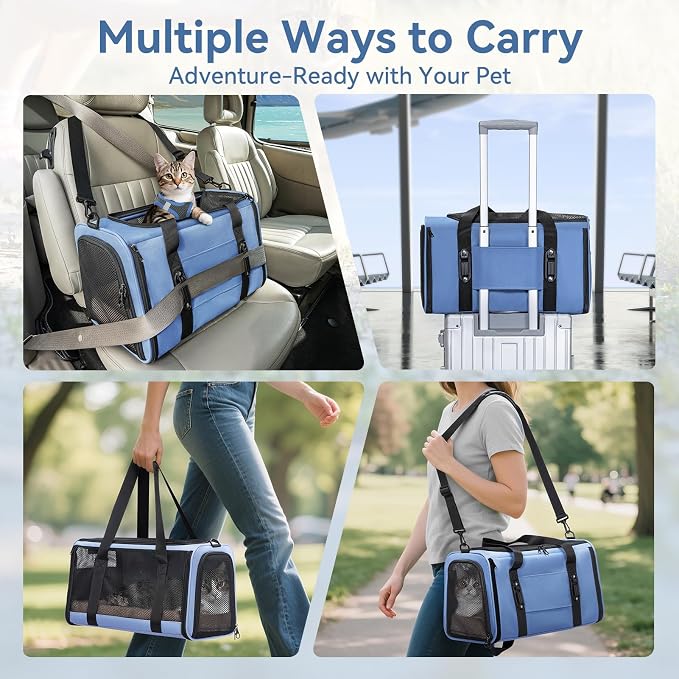 PETSFIT Cat Carrier Soft with Patented Safety Buckles, Safe for Car Travel | Lockable Zippers, Safety Tether, Escape-Resistant Pet Carrier for Vet Visits, Airline Approved Under-Seat, Up to 12 lbs - Image 7