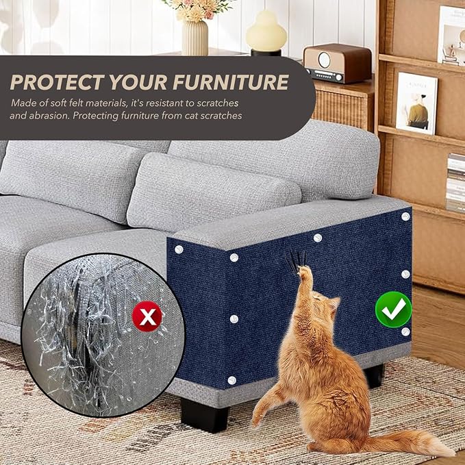 78.7"X15.8" Cat Scratching Mat, Self-Adhesive Cats Carpet, DIY Scratch Furniture Protector for Couch, Sofa, Wall & Doors, Durable Cat Scratch Guards Couch Cats Scratcher from Claws (Dark Blue) - Image 3