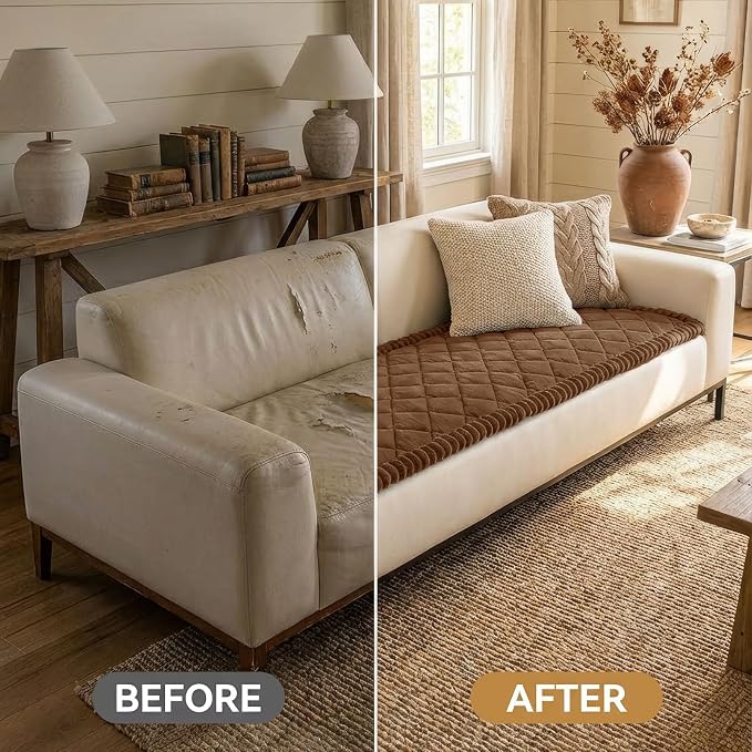 Smiry Non Slip Couch Cover for Dogs, Fuzzy Plush Pet Sofa Protector | Washable Furniture Cover for Large Dogs & Cats, Scratch & Dirt Resistant, For 3 Cushion Couch, Brown, 27.6"x95" - Image 6
