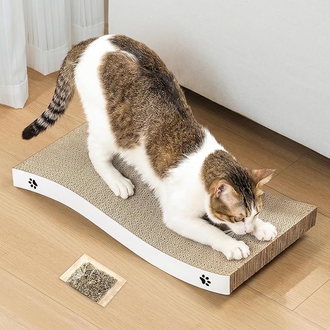 Cat Scratcher, Durable Scratch Pad, Corrugated Cardboard Scratching Board for Indoor Cats, Heavy Duty, Double-Sided Usability, Recyclable, with Catnip, Medium, 1 Pack by Conlun