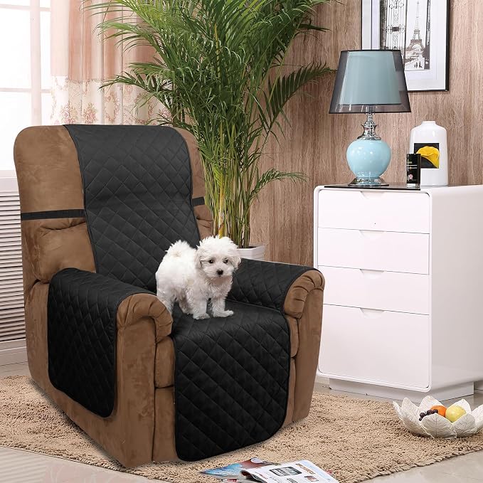 U-NICE HOME Reversible Recliner Chair Covers, Black | 28''Recliner Cover for dogs Washable, Pet Friendly, Elastic Straps, Water Repellent, Diamond Quilted - Image 2