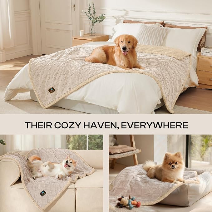Luciphia Waterproof Dog Blanket, Reversible Sherpa Fleece for Couch Cover | Reversible waterproof pet blanket with soft Sherpa fleece machine washable protect couch bed car, Beige-thicken 65" x 57" - Image 4