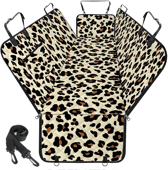 Waterproof Dog Car Seat Cover for Back Seat, Pet Hammock- S, Leopard/Black | Durable waterproof hammock with nonslip design & storage pockets. Protects seats from scratches, fits cars, SUVs & trucks. by NECKORY
