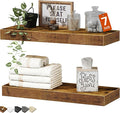QEEIG Bathroom Floating Shelves for Wall - 15.7" Wall Mounted Shelf Over Toilet Farmhouse Home Decor Display Bookshelf Small 15.7 x 6.7 inch Set of 2, Rustic Brown (008-40BN) by QEEIG