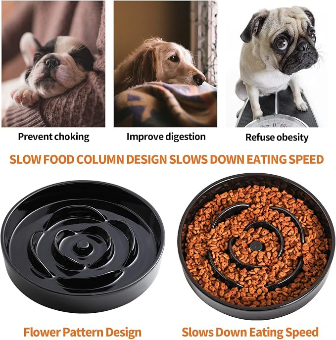 8.66 in Black Ceramic Dog Bowl Slow Feeder for Medium and Large Breed Dogs, Anti-Choking and Slowing Down Eating Time, Heavy Weighted Non-Slip Base - Image 3