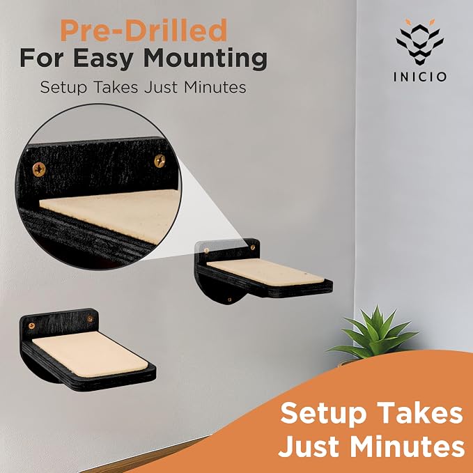 INICIO Cat Wall Steps, Set of 3, Black | 8.7"x4.7", Floating Steps, For Climbing or Playing - Image 4
