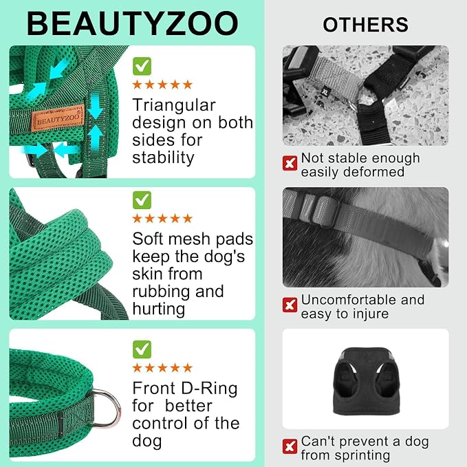 BEAUTYZOO Dog Harness Medium Sized and Leash Set, No Pull Step in Pet Vest | Breathable Mesh with Handle, Reflective, Adjustable No Choke Escape Proof, Lightweight, Easy Control for Walking, Green M - Image 7