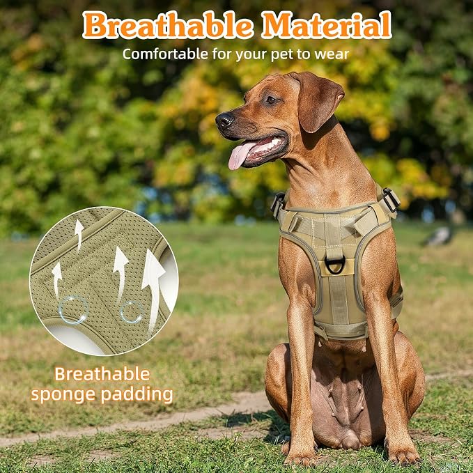 VavoPaw Heavy Duty Tactical Dog Harness for Small Dogs, No Pull Adjustable | Pet Harness Reflective Service Training Easy Control Pet Vest Military K9 Working Dog Harnesses（Army Yellow, S） - Image 3