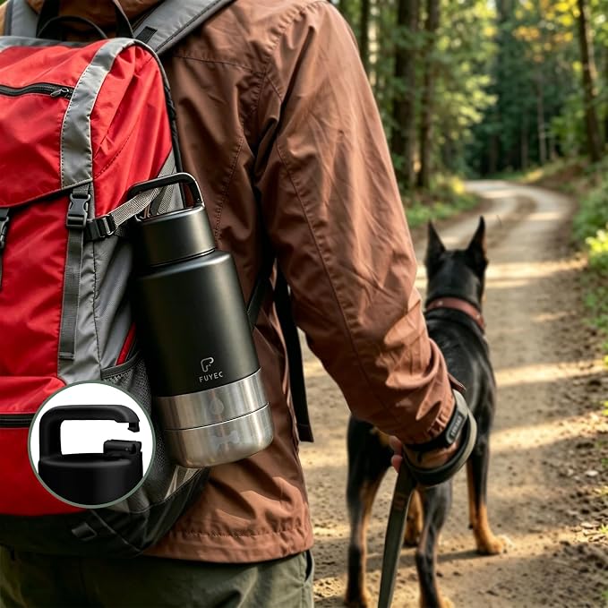 Dog Water Bottle with 2 Bowls, 32 oz Insulated Stainless Steel Portable Pet Travel Bottle, Food and Water Bowl Set for Walking Hiking Camping, Large Dog Accessories, Black - Image 4