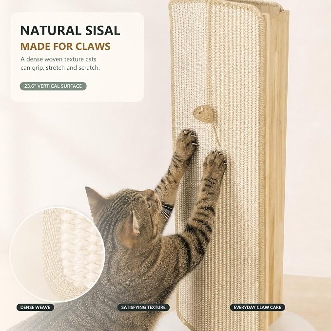 Couch Corner Cat Scratcher 23.6'' Sisal Cat Scratching Post for Sofa | Under Furniture Replaceable Sisal Scratch Pad with Heavy Duty Iron Base Sisal Scratching Mat Toy Ball Furniture Protector - Image 5