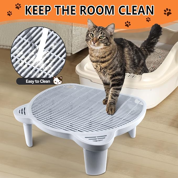 Litter Box Step Adjustable Cat Step with Filter Function, Light Grey | Elevated Double Layer Litter Box Ramp for Kitten & Old Cats, Easy Cleaning Litter Box Step Stool for Automatic Cat Litter Box - Image 6