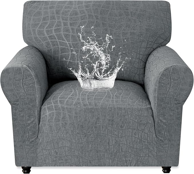 MAXIJIN Waterproof Chair Cover Armchair Covers for Living Room, 1 Piece Stretch Single Sofa Chair Slipcovers with Arms, Washable Furniture Protector for Dogs Pets (Small, Light Gray) by MAXIJIN