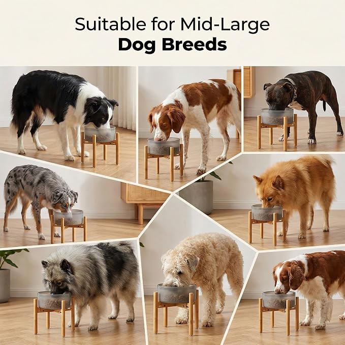 Dog Bowl Stand for Mid-Large Dogs - Adjustable, Easy Fold-Down | Use to Elevate Raise Dog Food, Water and Slow Feeder Bowls, Lock-Bolts and Tool Added, Foot-Padded, Bamboo Stand Only - Image 5