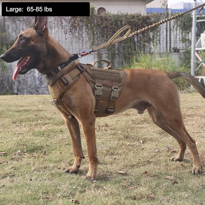 ICEFANG No Pull Tactical Dog Harness for Large Dogs,Adjustable Dog Vest | Control Handle,MOLLE Panel,Front Hook,3 Leash Clips,Soft Padded,for walking training,Brown,Large - Image 2