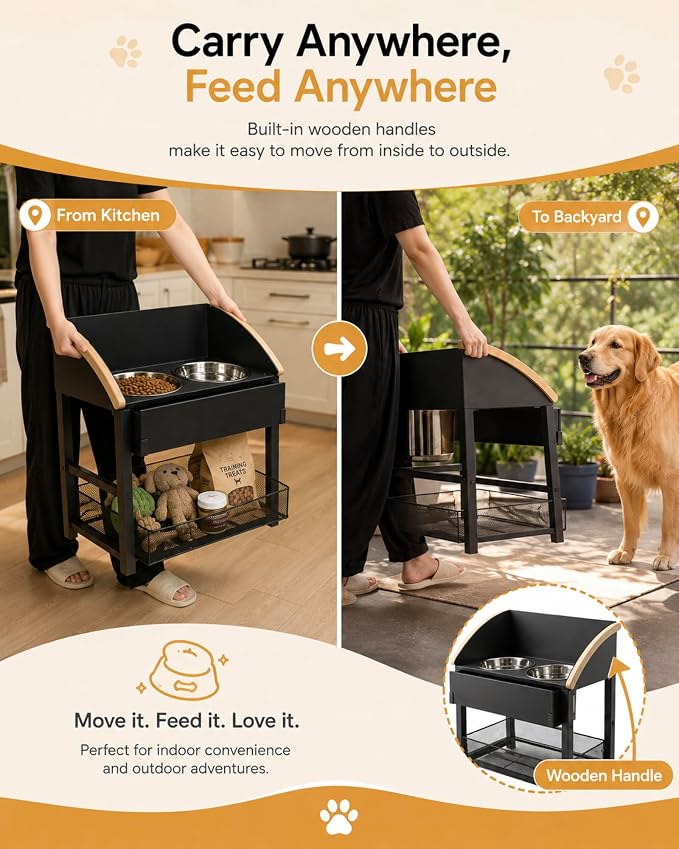 Elevated Dog Bowls for Large Breed Dogs with Storage Basket, 13 Inch Tilted Raised Dog Bowl Stand with Stainless Steel Bowls, Metal Dog Feeding Station - Image 7