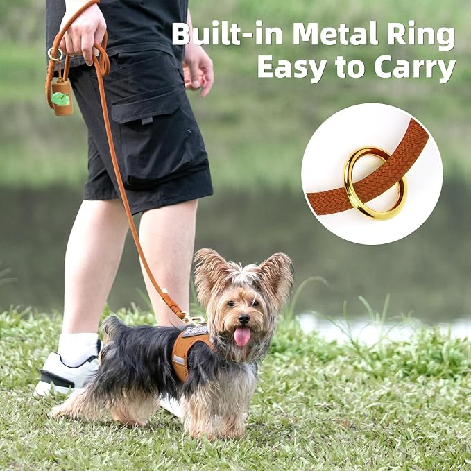 5FT Dog Leash 5/16 inch Puppy Cat Rope Lead | Carmel Brown, with Anti-tangle Swivel Clip, Comfortable Non-slip Grip Handle, Ideal for Daily Walks, for Small Medium Dogs - Image 5