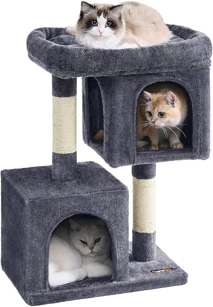 Feandrea Cat Tree, 29.1-Inch Cat Tower, Plush Condo for Medium Cats up to 11 lb, Large Perch, 2 Caves, Scratching Post, Smoky Gray UPCT612G01 by FeandreabySONGMICSHOME
