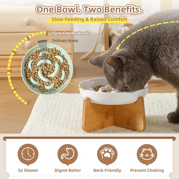 Elevated Cat Bowl Stand - Bamboo Base for Cat Dish - Non-Slip Pet Feeding Holder - Anti-Vomit & Stress-Free - Bowl Not Included - Image 4