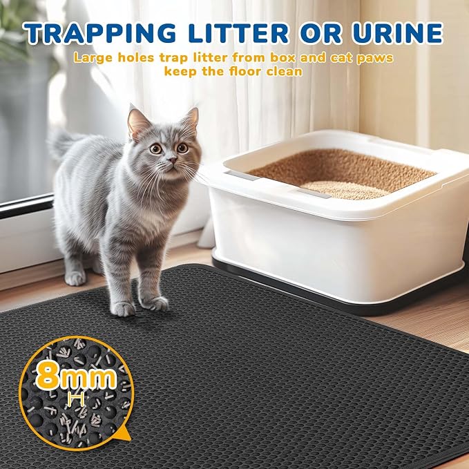 Cat Litter Mat 47" x 35", Washable Urine-Proof Non-Slip Black | Machine Washable, Upgraded Felt & Fabric Material Litter Mat for Fewer Creases, Hold 3-4 Litter Boxes, Soft on Paws - Image 8
