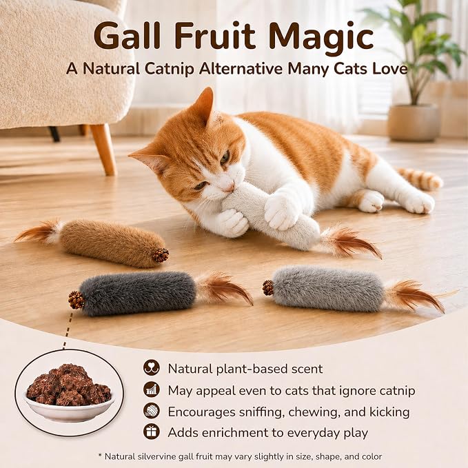 4 Pack Faux Rabbit Fur Catnip Toys with Silvervine Gall Fruit - Silent Interactive Cat Toys with Feathers, Perfect for Chewing and Chasing for Indoor Cats and Kittens - Image 6