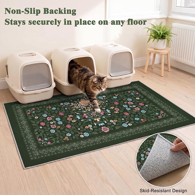 Bienbee Cat Litter Mat, 2 Pack 48" x 36" Machine Washable for Litter Boxes | Cat Litter Rug with Waterproof Backing, Non-Slip Grip and Soft On Kitty Paws to Catch Litter and Protect Floor - Image 3