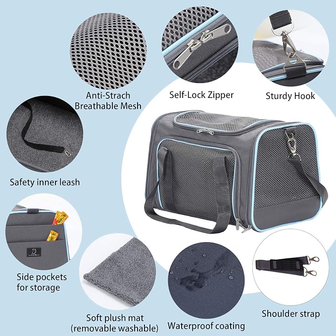 A 4 Pet Airline Approved Pet Carrier, Soft-Sided, Washable, for Dogs | Portable travel bag, breathable mesh windows, multiple pockets, removable mat - Image 4