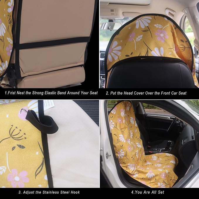 Car Seat Cover Protector Front Seats,for Gym Workout,Running,Swimming,Beach and Hiking,Waterproof Sweat Towel Bucket Seat Covers for Cars SUV Trucks (Chamomile and Yellow, 2Pcs) - Image 4