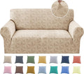 YEMYHOM 1 Piece Stretch Couch Covers for 2 Cushion Couch, Jacquard Loveseat Cover with Non-Slip Elastic Bottom, Thickened Slipcover Furniture Protector for Dogs Pets (Medium, Khaki） by YEMYHOM