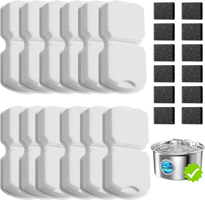 Cat Water Fountain Filter Replacement: 12 PCS Carbon & Sponges | Compatible with UMOCUOY/GIOTOHUN/HOOISE/ATMZIQXR/IHOUONE 74oz/88oz/108oz Stainless Steel Cat Fountains by UMOCUOY