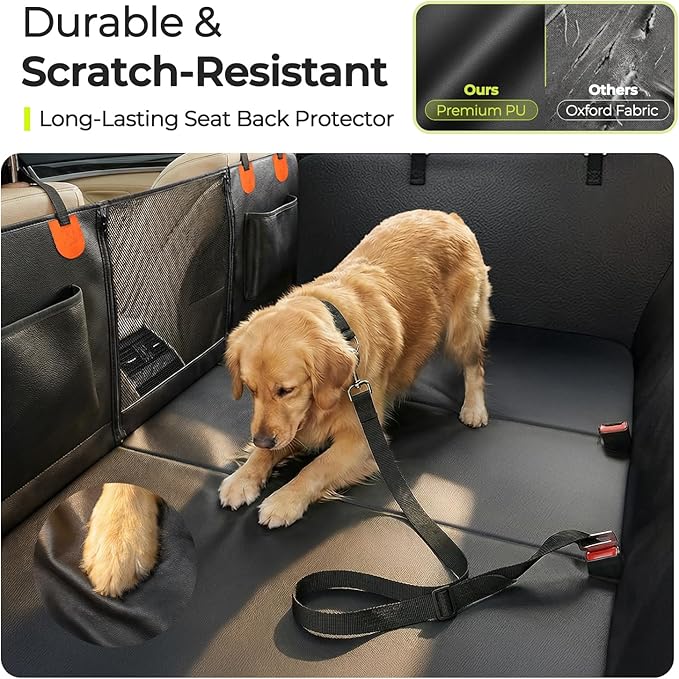 Back Seat Extender for Dogs, Hard Bottom Dog Car Seat Cover for Back Seat, Upgraded Waterproof PU Leather, Easy to Clean, Anti-Scratch & Durable Dog Hammock for Car and SUV, Holds 400lbs, Black - Image 3