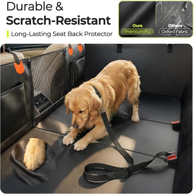 Back Seat Extender for Dogs, Hard Bottom Dog Car Seat Cover, Upgraded Waterproof PU Leather, Easy to Clean, Anti-Scratch & Durable Hammock for Full Size Trucks, Holds 400lbs - Image 3