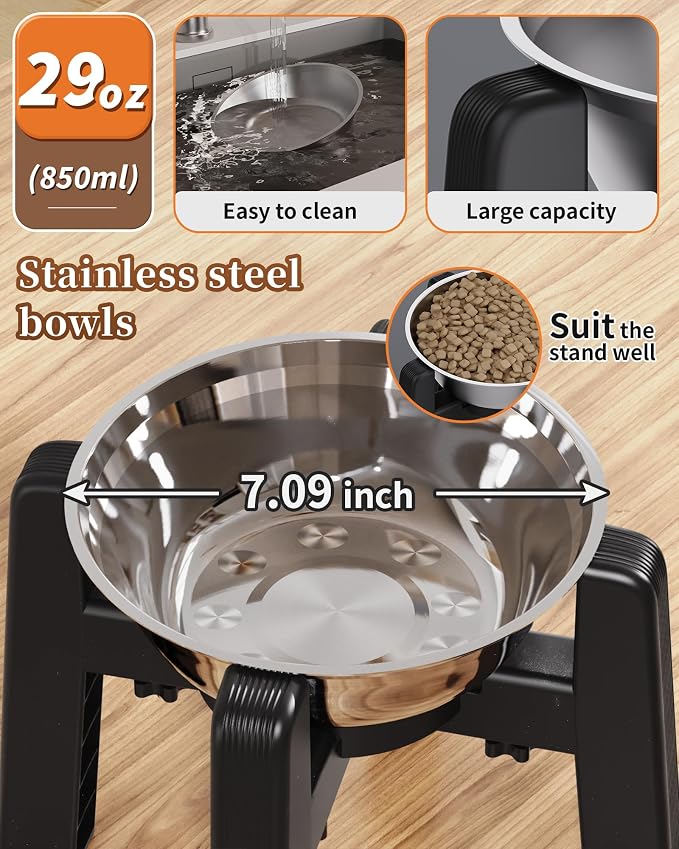 Dog Bowl Stand, 51 oz Large Capacity Stainless Steel Feeder (2 Pack) | Elevated Pet Water & Food Bowl for Medium Dogs, Stable and Anti-Slip Raised Bowl - Image 7