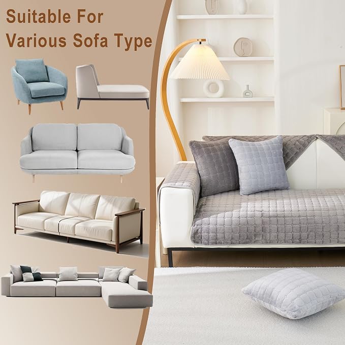 Couch Cover for Dogs,Velvet Non-Slip Couch Covers for Sofa Washable | Sofa Slipcovers for 3 Cushion Couch, Furniture Protector for Pet, L Shaped Sectional Couch Cover Grey, 36"X94" (Only 1 Pcs) - Image 6