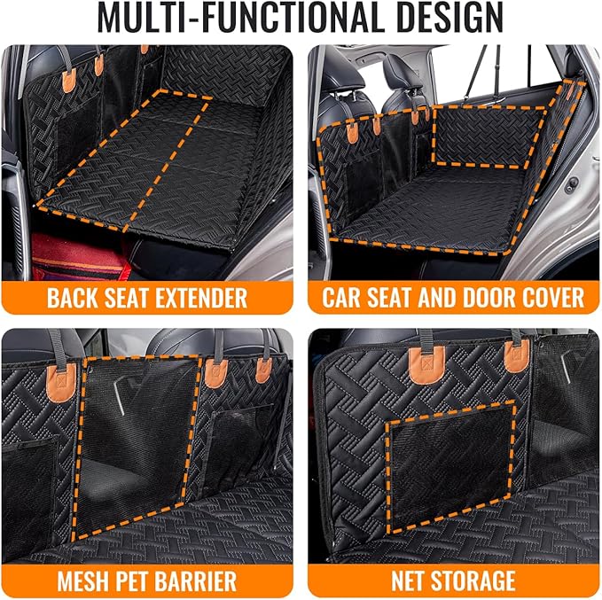 MAXFUT Dog Car Seat Cover for Back Seat,Back Seat Extender for Dogs | Hard Bottom Dog Hammock,Waterproof,Scratch Resistant Leather,Strong Support,Back Seat Protector for Car/SUV/Small Truck,Black - Image 4