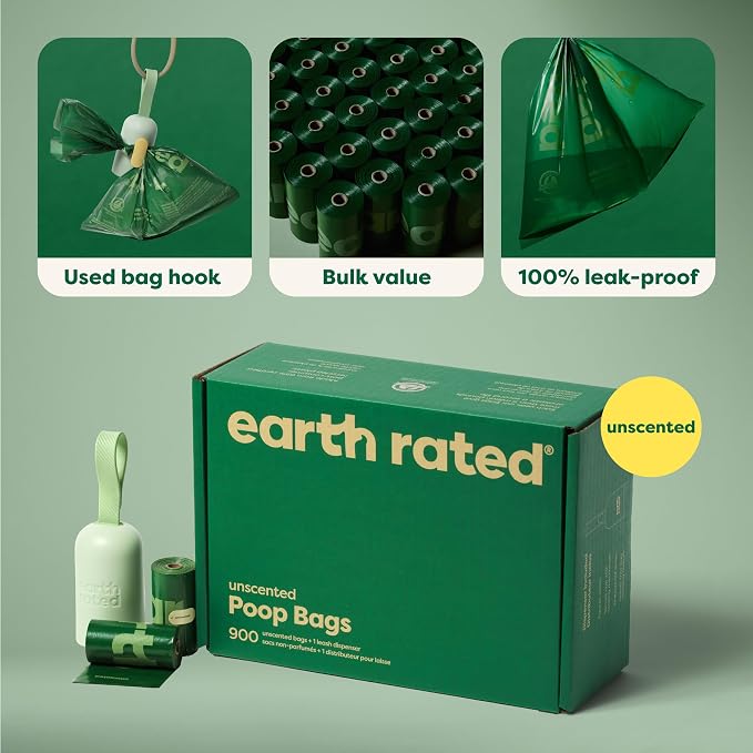 Earth Rated Dog Poop Bag Holder, Durable and Guaranteed Leakproof, Unscented, 1 Dispenser and 900 Bags (Pack of 2) - Image 6