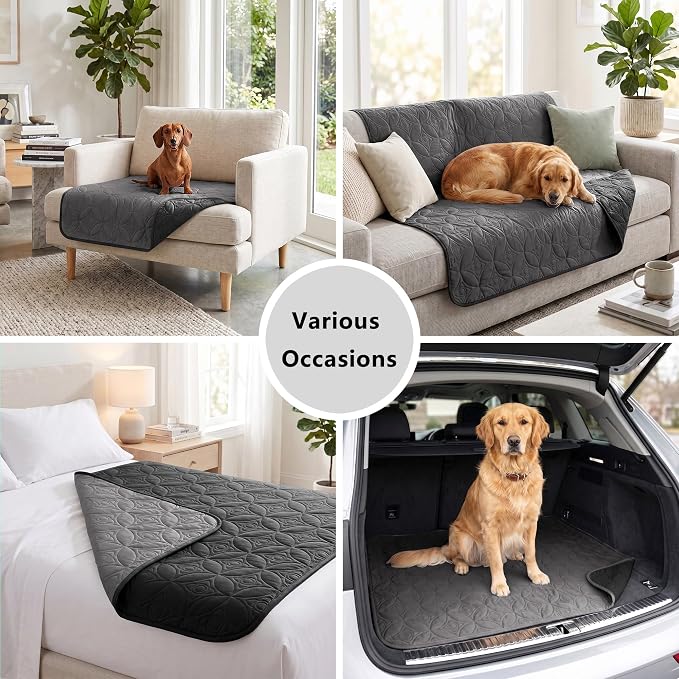 Waterproof Couch Cover for Dogs - Washable Pets Furniture Protector | TPU Leak-Proof Liner, Lightweight & Reversible, Fits Chair, Sofa, Bed, 52" x 82" , Black/Darkgrey - Image 5