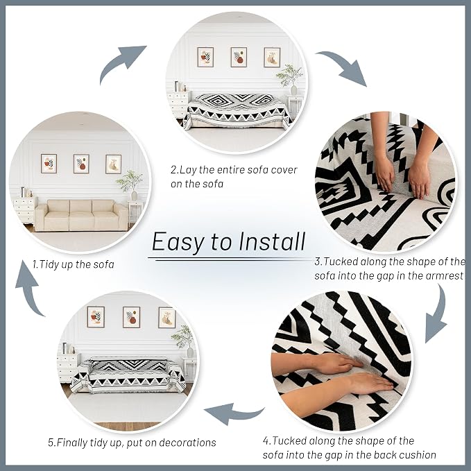 MYSKY HOME Couch Cover for Sectional Sofa Set Boho Geometric Furniture Sofa Cover Washable for Dog Cat Pets Couch Cover 3 Seat Sofa Chenille Couch Protector Multi-Use Couch Covers Blanket,71" X134" - Image 6