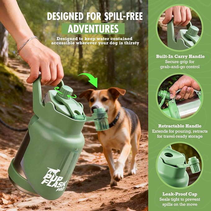 PupFlask Pro Portable Insulated Dog Water Bottle, Stainless Steel Bowl | 30 or 50 oz Leak-Proof Thermos Dispenser Keeps Water Cold 24+ Hours, Built-In Flip Cup for Walking, Hiking and Travel - Image 6