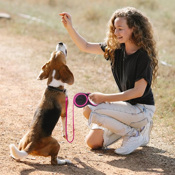Segarty Pink Retractable Dog Leash, 16ft Heavy Duty Walking Dog Leash for Medium Small Dogs up to 44lb, Anti-Slip Handle 360°Tangle-Free Nylon Tape, One-Handed One Button Lock and Release - Image 7