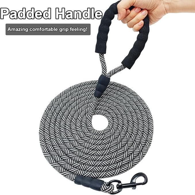 MayPaw Heavy Duty Rope Dog Leash, 3/4/6/7/8/10/12/15/20/30 FT Long Dog Lead Nylon Pet Leash, Soft Padded Handle Thick Lead Training Leashes for Large Medium Dogs (20ft * 1/2", Black) - Image 2