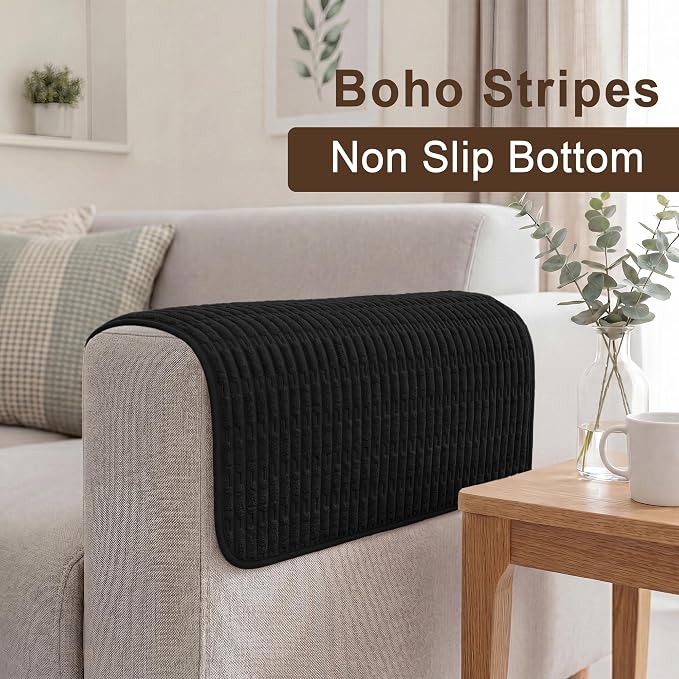 Foxdecor Couch Arm Covers for Sofa Arm Chair Covers Set of 2 | Sofa Arm Covers Cat Scratch Resistant Couch Protectors, Washable Armrest Cover Furniture Arm Covers, Black 30x30 in - Image 2