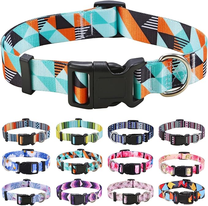 Mihqy Dog Collar for Medium Dogs, Fashion Design, Geometry,M | Neck Fit 12.9"-21.6", Multiple Patterns，4 Sizes for Small Medium Large Dogs, Comfortable for Walks and Outdoor Hikes by Mihqy
