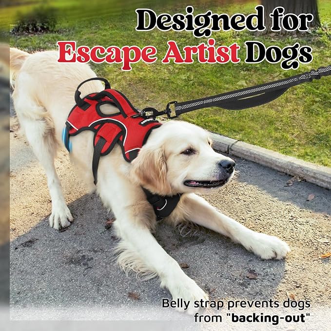 rabbitgoo Escape Proof Dog Harness for X-Large, No Pull with Lift Handle | No Escape, Full Soft Padded, Reflective Adjustable Vest, Leash Clip for Walking Hiking Training, Red, X-Large - Image 2
