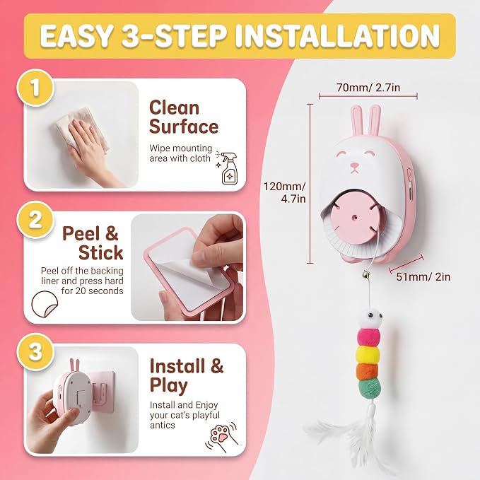 Interactive Cat Toys for Indoor Cats, USB Rechargeable Electric Teaser with Clip, Automatic Cat Toys to Self Play Enrichment Toy for Bored Kittens & Adult Cats (Pink) - Image 8